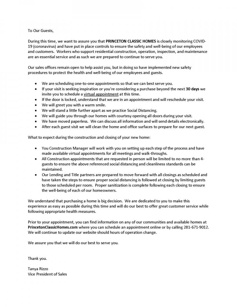 Update for our Sales Offices concerning Stay Home, Stay Safe Order